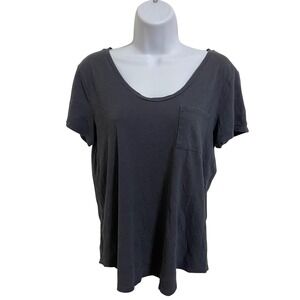 LOFT Vintage Soft Gray Pocket V Neck Everyday 100% Cotton Sustainable T Shirt M‎